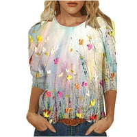 Ризи за късо ръкав на Caveitl за жени, женска модна отпечатана тениска в средна дължина ръкави блуза кръгла шия ежедневни върхове khaki, s