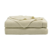 Уникални сделки памук плетени хвърлят одеяло за легло диван, бежово, стандартно хвърляне