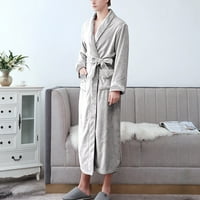 aiyuq.u Двоен джобен фланелен халат за жени мек и топъл двойно лице кадифена пижама и домашно облекло халат
