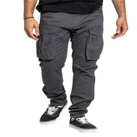 Мъжете товарни панталони с джобове със солиден цвят разхлабени джогинг джогинг суитчъри за ежедневни панталони за улични дрехи