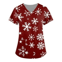 Блуза Bazyrey за жени Дамска модна печат с къси ръкавици с v-щампа върши върхове червени m