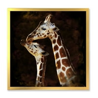 Дизайнарт 'близък план на два жирафа целуващи се и' къща в рамка Арт Принт