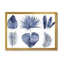 Дизайнарт' синьо акварел тропически листа Ив ' традиционна оформена рамка