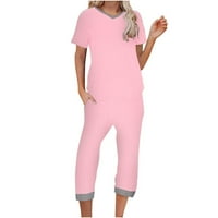 Aueoeo дамски меки пижами комплекти, дамски пижама комплект без ръкави с ореб и панталони от капри и панталони от капризи, комплекти за жени pjs комплекти сън