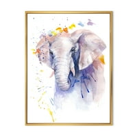 Дизайнарт 'портрет на слон жълто и синьо щрихи' Ферма рамкирани платно стена арт принт
