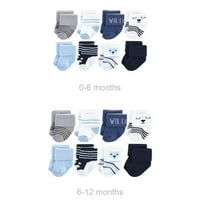 Hudson бебе бебе бебешка момче растат с мен памучни чорапи на тери, Bear Boy 8-Pack, 0- и 6- месеца