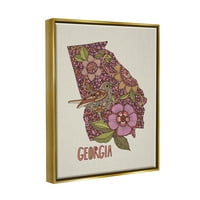 Ступел индустрии сложни Грузия държавни птици и цветя подробни цветен дизайн графично изкуство металик злато плаваща рамка платно
