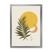 Дизайнарт абстрактна Луна и жълто слънце с тропически лист и модерен арт принт в рамка