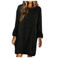 Kali_store дълги пуловери за жени пухкари от огромен екипаж пуловер пуловер мини рокля черно, l
