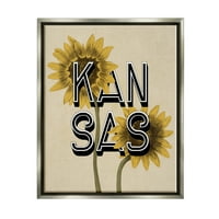 Ступел индустрии Канзас слънчогледи цветове държавни Цветя Ботаника графично изкуство блясък сив плаваща рамка платно печат стена изкуство, дизайн от Дафне Полсе