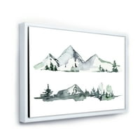 Дизайнарт 'дървета със зимен тъмно син планински пейзаж' модерна рамка платно за стена арт принт