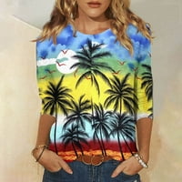 Жени хавайски палмова блуза роман графична туника ризи с дължина на лакътя летни ежедневни тениски екипаж тийнейджъри плажни празнични