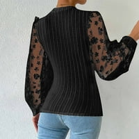 Жени флорални чисти мрежести ризи с дълъг ръкав мода пролет лято лят екипаж Slim fit ежедневни кабелни плетени пуловерни риза елегантни блузи върхове черни s
