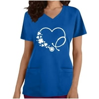 Летни ризи за жени с тениска с тениска с тениски скраб джобни блузи работещи униформени дрехи за момичета сърдечни върхове с къси ръкави тениски тъмносини xl продаж