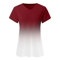 Женски моден печат Небрежен градиент V-образно деколте с къси ръкав свободни тениски върхове