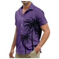 Лятна модерен клирънс Мъжки ризи Дизайнер Пролет лято Мъжки ежедневни памучни памучни плътни цветни ризи с къс ръкав Разхлабени ризи лилаво m