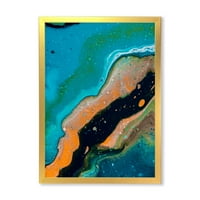 Дизайнарт 'абстрактна мраморна композиция в оранжево и синьо' модерна рамка Арт Принт