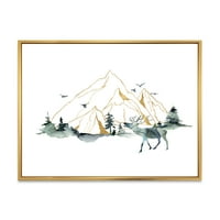 Минималистичен пейзаж на горски елени и планини рамка живопис платно изкуство печат