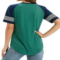 Тениска за капризи тениска с къс ръкав тениска екипаж на врата летни върхове бохемска туника блуза раирана пуловер зелено 2xl
