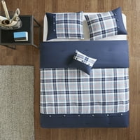 Comfort Spaces College Dorm Comforter Комплекти с микрофибър 3 части син кариран спален комплект, близнак Twin XL