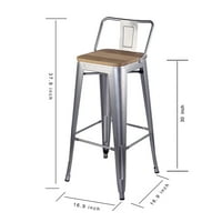 Дизайн група бар височина ниско обратно метален стол с лека дървена седалка, Сребро