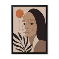 Дизайнарт 'ретро минималистичен портрет на младо момиче' модерна рамка Арт Принт