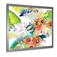Витални диви пролетни листа и диви цветя в рамка живопис платно Арт Принт