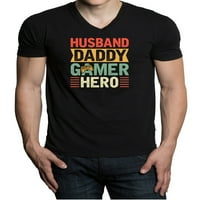 Мъжки съпруг татко геймър герой F черна тениска с V-образно деколте голяма тениска