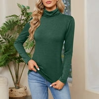 Газови дребни върхове за жени с размер дребни тънки елегантни ризи с дълъг ръкав с висок ръкав удобна риза на открито черно тъмно зелено, m