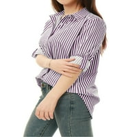 Уникални изгодни Дамски Бутон надолу риза с дълъг ръкав вертикални ивици
