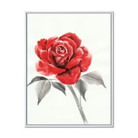 Дизайнарт 'Древна Червена Роза Цвете И' Традиционна Рамка Платно Стена Арт Принт