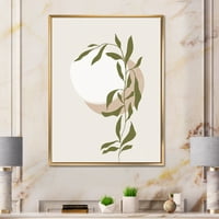 Дизайнарт 'абстрактна Луна и слънце със зелен лист' модерна рамка платно за стена арт принт