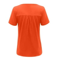 Женски върхове дамски голям свободен плътно цвят v шия къси ръкави риза тениски отгоре оранжево m