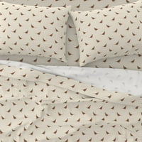 памучни чаршафи, двойни комплекти - Стъциращ крем птица кънтри кафяв бургундски естествен печат по поръчка с легла с лъжица