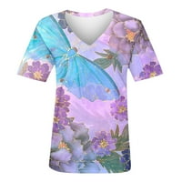 Leylayray жени летни върхове ежедневни модни къси ръкави v тениски на врата, големи флорални ризи Сладки тениски отпечатани върхове Женска блуза