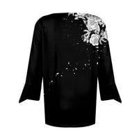 Strungten Women's Fashion V-Neck Print ръкави за печат тениска тънък топ ежедневни върхове Женски ризи
