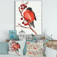 Червен Щиглец Птица Седи На Клон С Плодове В Рамка Живопис Платно Изкуство Печат