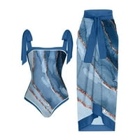 Ganfancp Bikini Set Piece, покритие за бански костюм за жени Boho Print Halter Swimsuits с бикини Maxi Wrap пола, плажове винтидж бански костюм за жени на разрешение