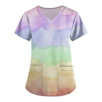 Дамски летни върхове модни V-образни дрехи с къси ръкави с джобове от печатни върхове блуза 3xl