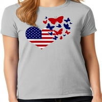 Американски флаг сърце колекция жени 4 юли патриотична САЩ дами графика тениска-пеперуди
