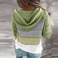 Dyfzdhu Zip up hoodie жени модерен цветен блок есенни жилища плюс размер дълъг ръкав с качулка плетен пуловер палто зелено s