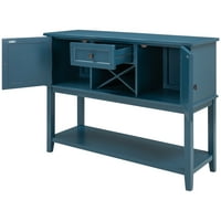Дървена конзолна маса с шкаф за съхранение на вино отворен рафт за домашна кухня-Тъмно синьо