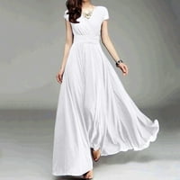 Летни рокли за жени с V-образен век от солиден цвят с къс ръкав шифон талия затваряща вечерна рокля бяла 10