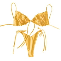 Женски бански костюми твърди цветове бикини, сплит бански костюм на бански костюм жълт l