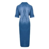 Tiqkatyck рокли за жени жени lmitation каубой късо ръкав мода v-образно деколте дължина рокля дамски рокли сини