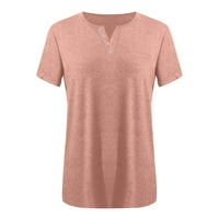 Jmntiy жени моден солиден цвят V-образно деколте тениски върхове с къс ръкав хлабав блуза клирънс