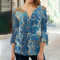 Cacommark pi дамски ръкави ризи просвета v-образно деколте за печат блуза блуза