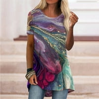 Жени лято плюс размер върхове с къс ръкав за свободното време графични отпечатъци женски ризи лилаво xl