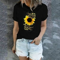 Skpblutn дамски летни върхове слънчогледови ризи Сладки глухарче графика тениска Лятна кратка ръкав Tee Топс за жени Черно м
