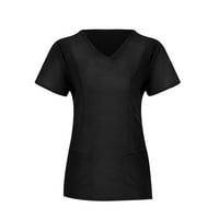 Loyisvidion женски ризи Разчистване Жени къси ръкави V-образно деколте, работещи една еднаква солидна джобна блуза черна 8